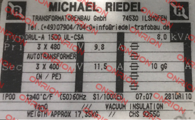 DRUL1500UL-CSA-A 8,0kVA IPXXB Michael Riedel Transformatorenbau